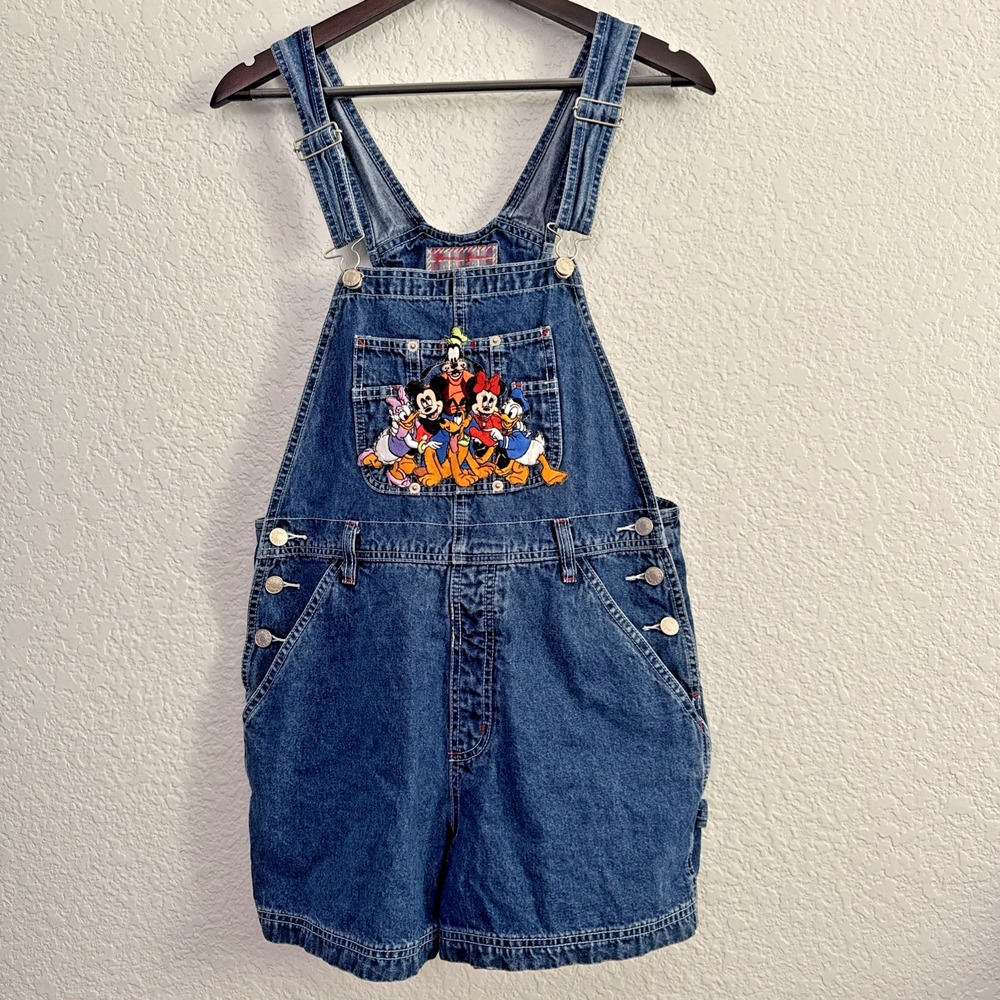 VTG 90s Revolt Embroidered Disney Mickey & Friends Overalls Women M Shortalls